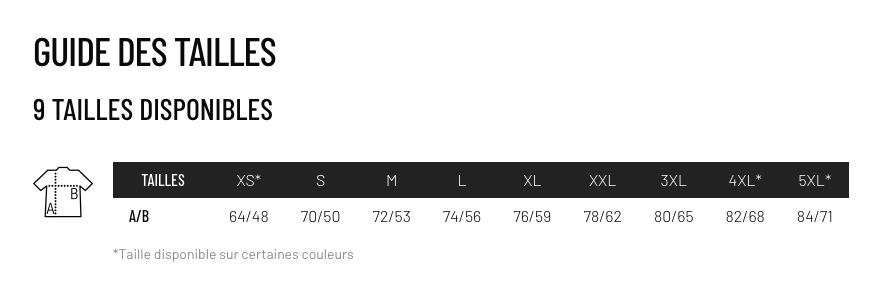 Guide des tailles du T-shirt Genève